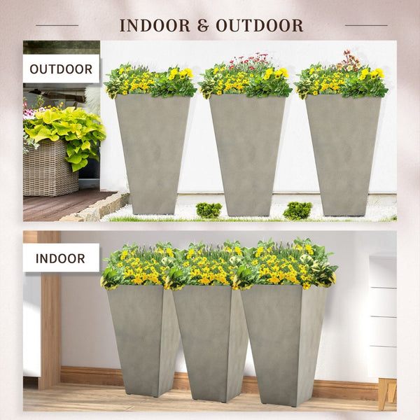 English Elm Outsunny Set Of 3 Modern Tall Gray Planters With Drainage Holes - Stylish Indoor/Outdoor Pots! W2225P174508-GIGA