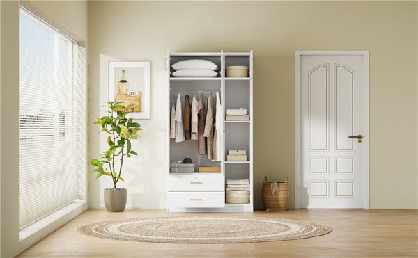 English Elm 3-door Mirrored Wardrobe with Full Length Dressing Mirror Drawers and Top Cabinet White LP006005AAK