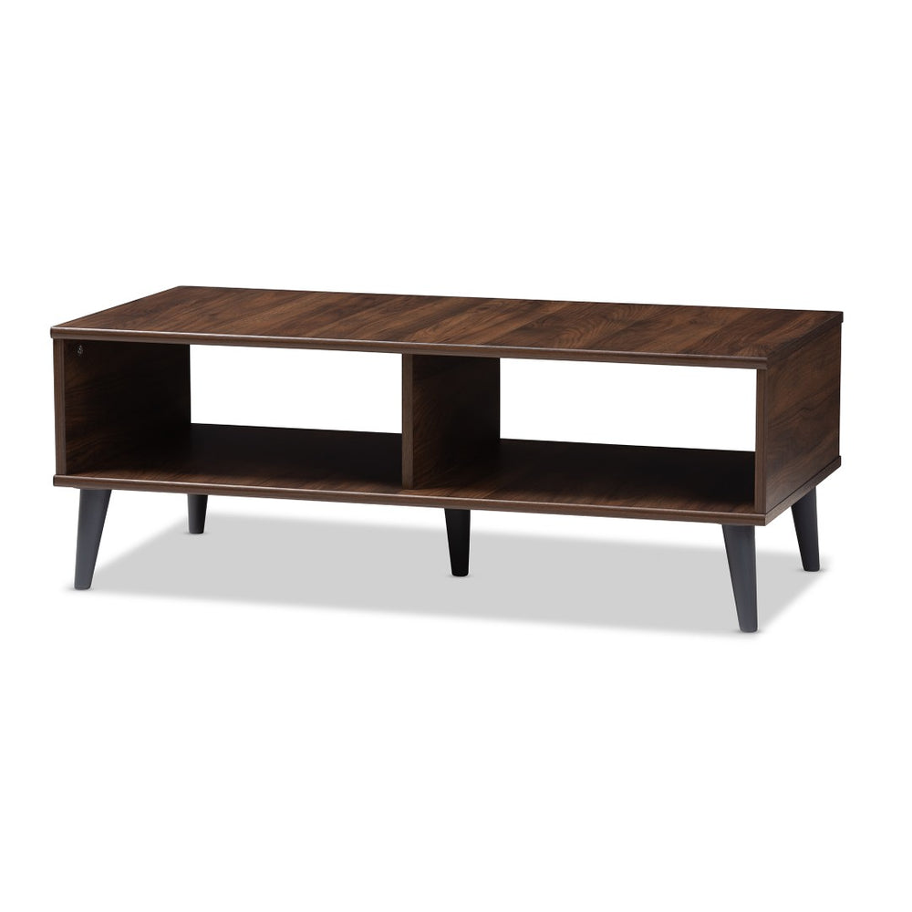 Baxton Studio Baxton Studio Mid-Century Modern Coffee Table with Open Shelving - Stylish Brown & Grey Design SECFT3001-Columbia Brown/Dark Grey-CT