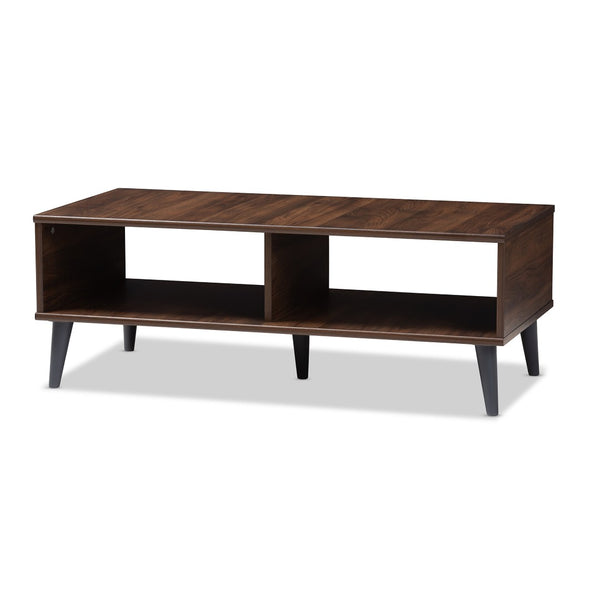 Baxton Studio Baxton Studio Mid-Century Modern Coffee Table with Open Shelving - Stylish Brown & Grey Design SECFT3001-Columbia Brown/Dark Grey-CT