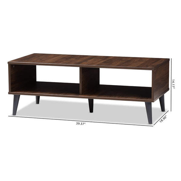 Baxton Studio Baxton Studio Mid-Century Modern Coffee Table with Open Shelving - Stylish Brown & Grey Design SECFT3001-Columbia Brown/Dark Grey-CT