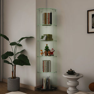 English Elm Premium 5-Tier Diamond Glass Display Case With Dynamic Led Lighting For Collectibles & Decor Showcase W2700P353065-GIGA
