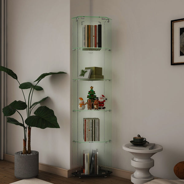 English Elm Premium 5-Tier Diamond Glass Display Case With Dynamic Led Lighting For Collectibles & Decor Showcase W2700P353065-GIGA