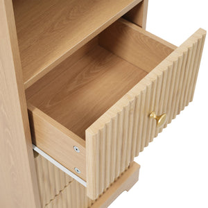 English Elm 67.7" Tall Freestanding Bathroom Cabinet with 3 Drawers, Open Shelves, Gold Handles, Anti-Tip Safety N729P335604O