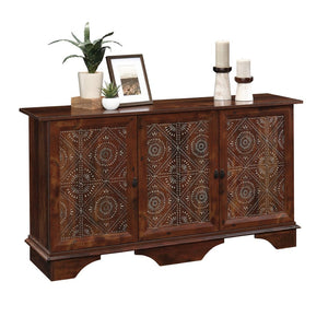 English Elm Storage Cabinet - Stylish Brown Finish With Graphic Tile Design For Organized Living Spaces & Offices B356P402715-GIGA