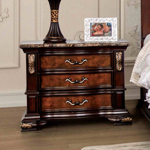 English Elm Traditional Sintered Stone Nightstand with Usb Port Gold Carved Dovetail Drawers B2741P433362