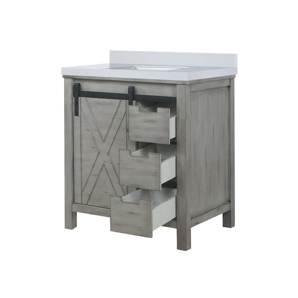 English Elm Ash Grey Bath Vanity With White Quartz Countertop – Modern Design, Soft-Close Drawers, And Storage! B2731P260988