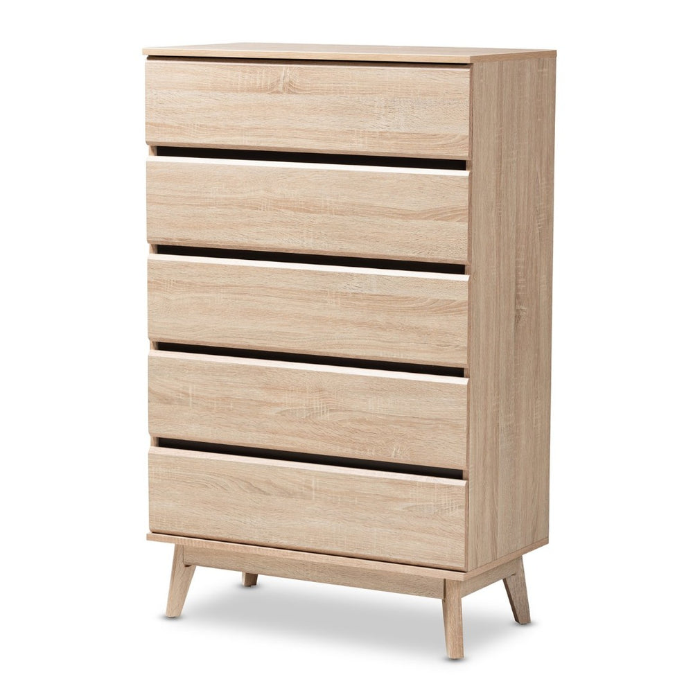 Baxton Studio Baxton Studio Miren 5-Drawer Chest - Mid-Century Modern Light Oak with Dark Grey Accents, Stylish Storage SECOD5014-Hana Oak/Dark Grey-5DW-Chest
