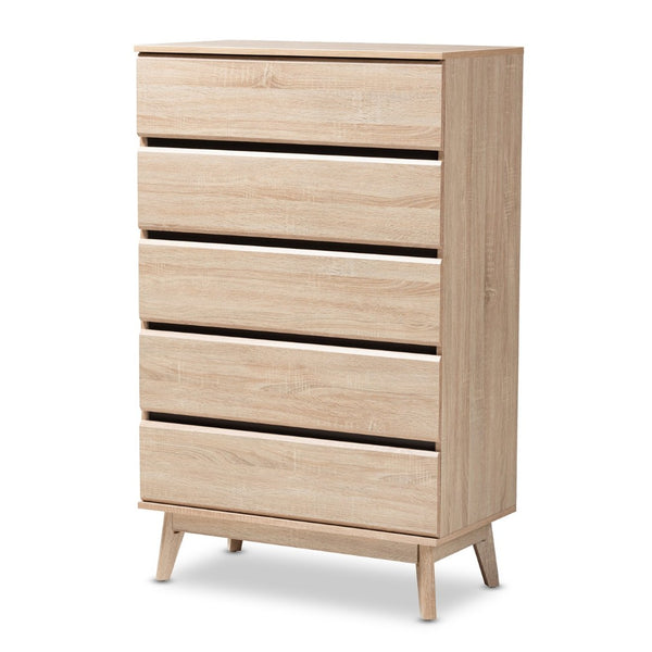 Baxton Studio Baxton Studio Miren 5-Drawer Chest - Mid-Century Modern Light Oak with Dark Grey Accents, Stylish Storage SECOD5014-Hana Oak/Dark Grey-5DW-Chest