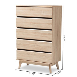 Baxton Studio Baxton Studio Miren 5-Drawer Chest - Mid-Century Modern Light Oak with Dark Grey Accents, Stylish Storage SECOD5014-Hana Oak/Dark Grey-5DW-Chest