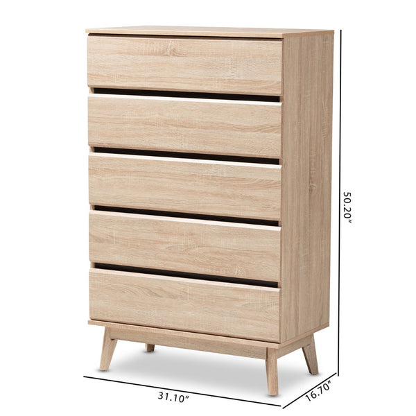Baxton Studio Baxton Studio Miren 5-Drawer Chest - Mid-Century Modern Light Oak with Dark Grey Accents, Stylish Storage SECOD5014-Hana Oak/Dark Grey-5DW-Chest