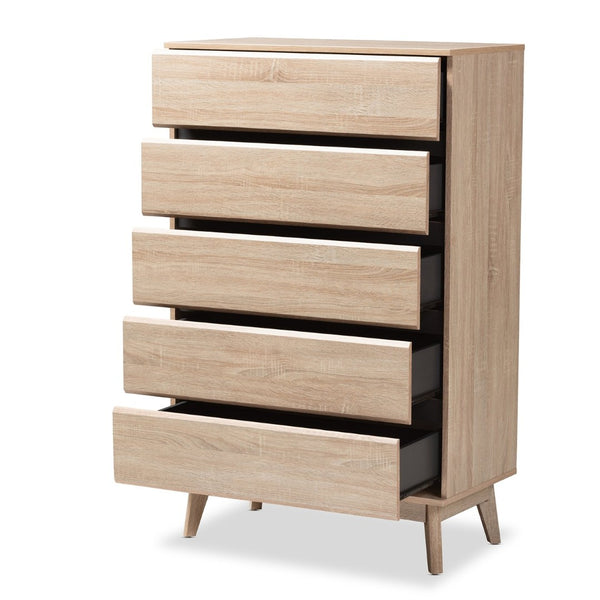 Baxton Studio Baxton Studio Miren 5-Drawer Chest - Mid-Century Modern Light Oak with Dark Grey Accents, Stylish Storage SECOD5014-Hana Oak/Dark Grey-5DW-Chest