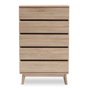 Baxton Studio Baxton Studio Miren 5-Drawer Chest - Mid-Century Modern Light Oak with Dark Grey Accents, Stylish Storage SECOD5014-Hana Oak/Dark Grey-5DW-Chest