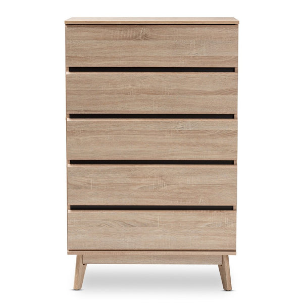 Baxton Studio Baxton Studio Miren 5-Drawer Chest - Mid-Century Modern Light Oak with Dark Grey Accents, Stylish Storage SECOD5014-Hana Oak/Dark Grey-5DW-Chest