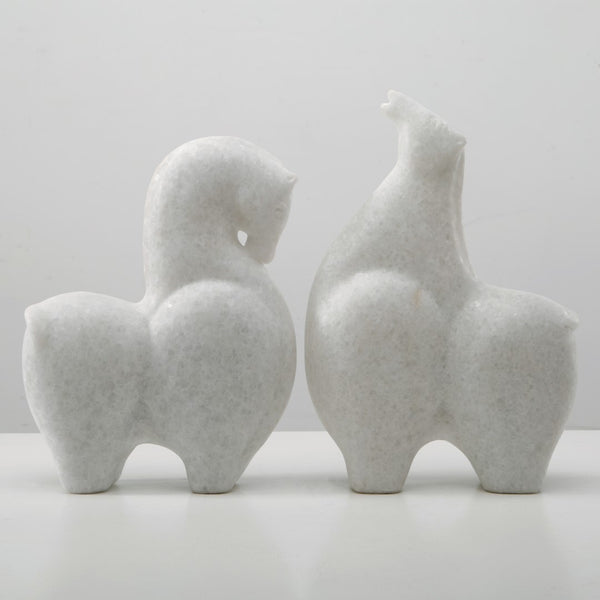 Lilys 9" High Hand Carved Horse Statue Natural White Marble 8255-1