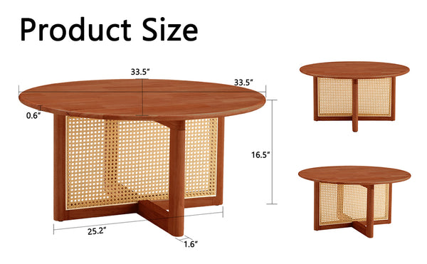 English Elm A deep red wooden coffee table with rattan accents — elegant, durable, easy assembly for cozy living spaces W1151140563