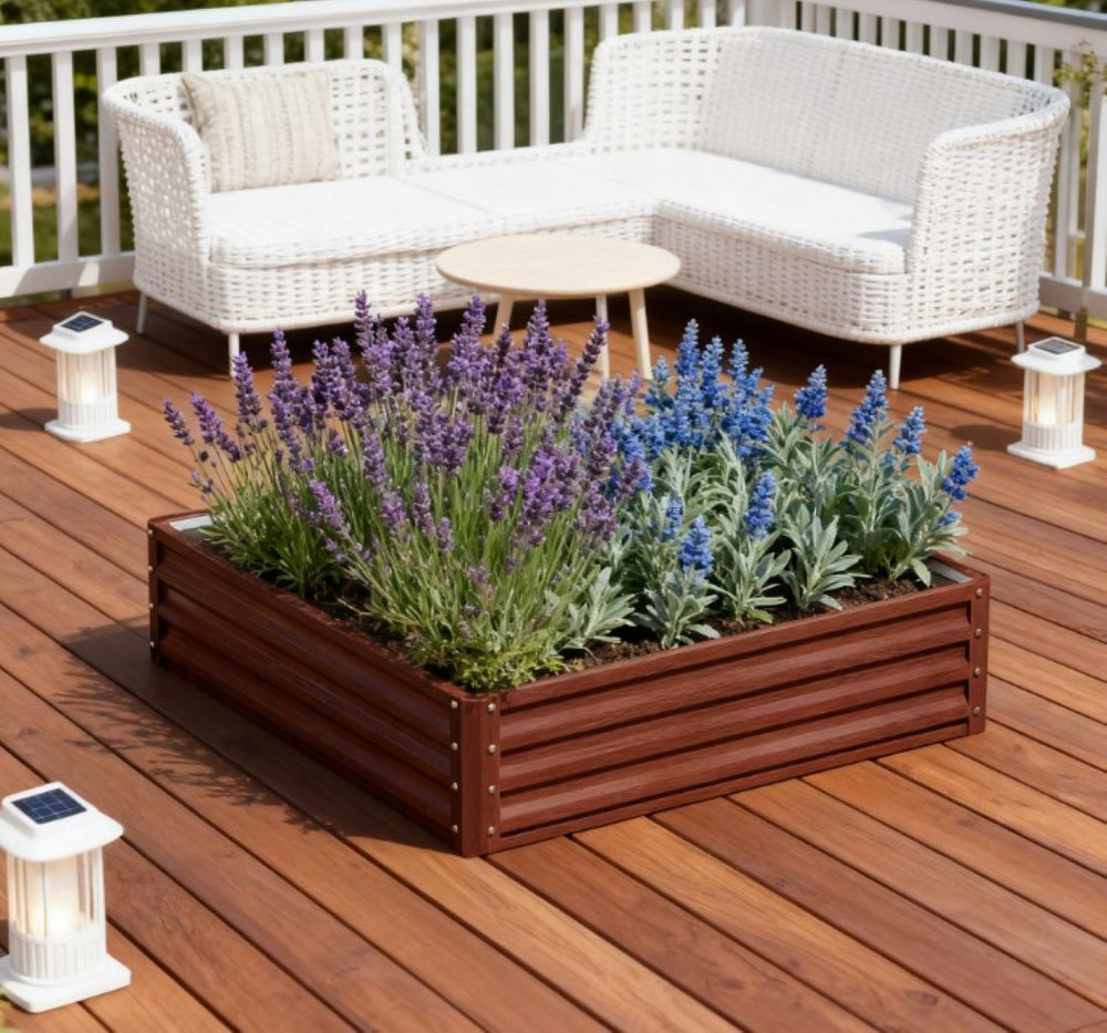 English Elm Outdoor Raised Planter Box with Drainage Reservoir for Herbs Vegetables Balcony T3971P423507