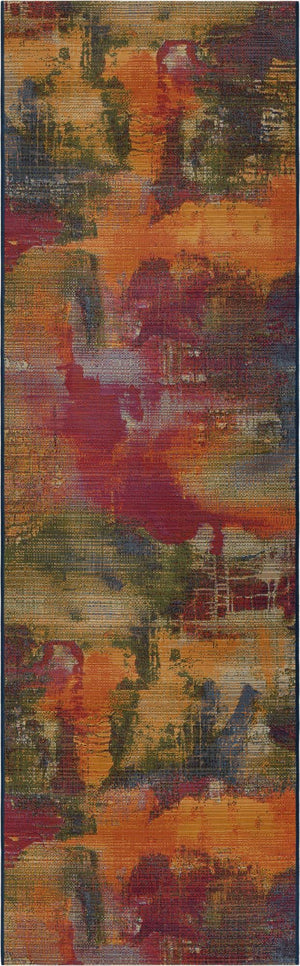 Unique Loom Outdoor Modern Azera Machine Made Abstract Rug Multi, Blue/Brown/Cream/Gold/Green/Navy Blue/Red/Orange 2' 7" x 11' 0"