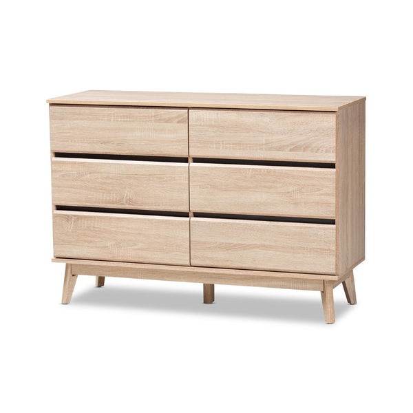 Baxton Studio Baxton Studio Miren Mid-Century Modern Dresser with 6 Drawers for Stylish Bedroom Storage Solutions SECOD5015-Hana Oak/Dark Grey-6DW-Dresser