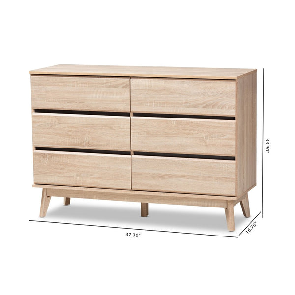 Baxton Studio Baxton Studio Miren Mid-Century Modern Dresser with 6 Drawers for Stylish Bedroom Storage Solutions SECOD5015-Hana Oak/Dark Grey-6DW-Dresser