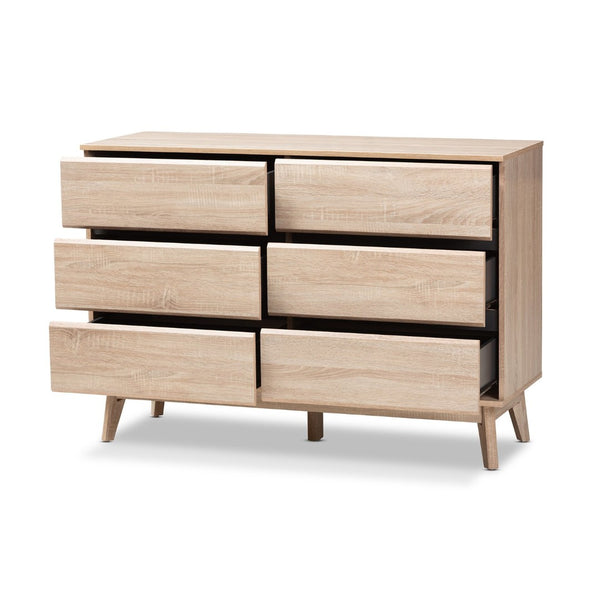 Baxton Studio Baxton Studio Miren Mid-Century Modern Dresser with 6 Drawers for Stylish Bedroom Storage Solutions SECOD5015-Hana Oak/Dark Grey-6DW-Dresser