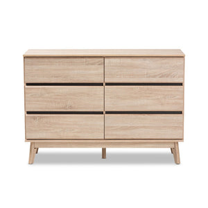 Baxton Studio Baxton Studio Miren Mid-Century Modern Dresser with 6 Drawers for Stylish Bedroom Storage Solutions SECOD5015-Hana Oak/Dark Grey-6DW-Dresser