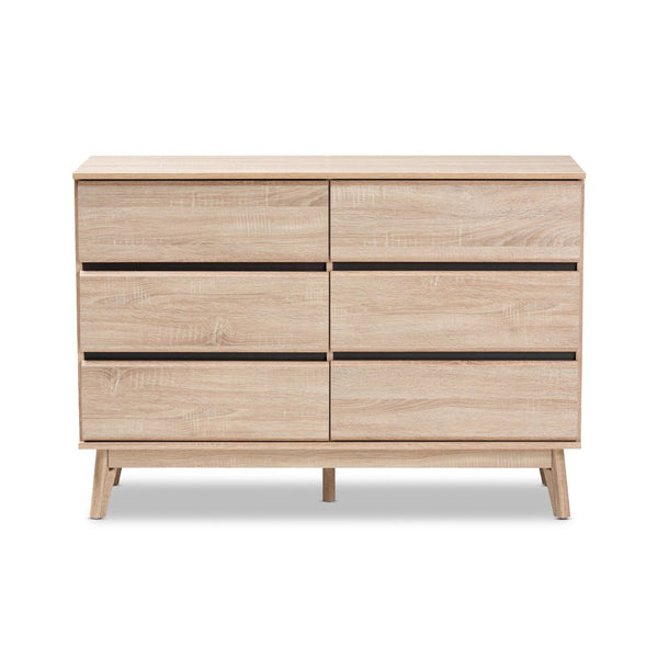 Baxton Studio Baxton Studio Miren Mid-Century Modern Dresser with 6 Drawers for Stylish Bedroom Storage Solutions SECOD5015-Hana Oak/Dark Grey-6DW-Dresser
