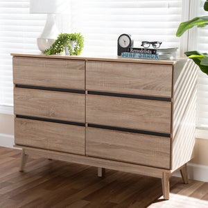 Baxton Studio Baxton Studio Miren Mid-Century Modern Dresser with 6 Drawers for Stylish Bedroom Storage Solutions SECOD5015-Hana Oak/Dark Grey-6DW-Dresser
