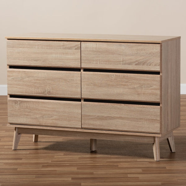 Baxton Studio Baxton Studio Miren Mid-Century Modern Dresser with 6 Drawers for Stylish Bedroom Storage Solutions SECOD5015-Hana Oak/Dark Grey-6DW-Dresser
