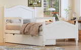 English Elm Twin Size Wood Platform Bed With Guardrails On Both Sides and Two Storage Drawers ,White