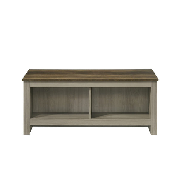 English Elm 43"w Two-tone Oak Coffee Table with Dual Open Shelves for Modern Living Rooms B016P416179