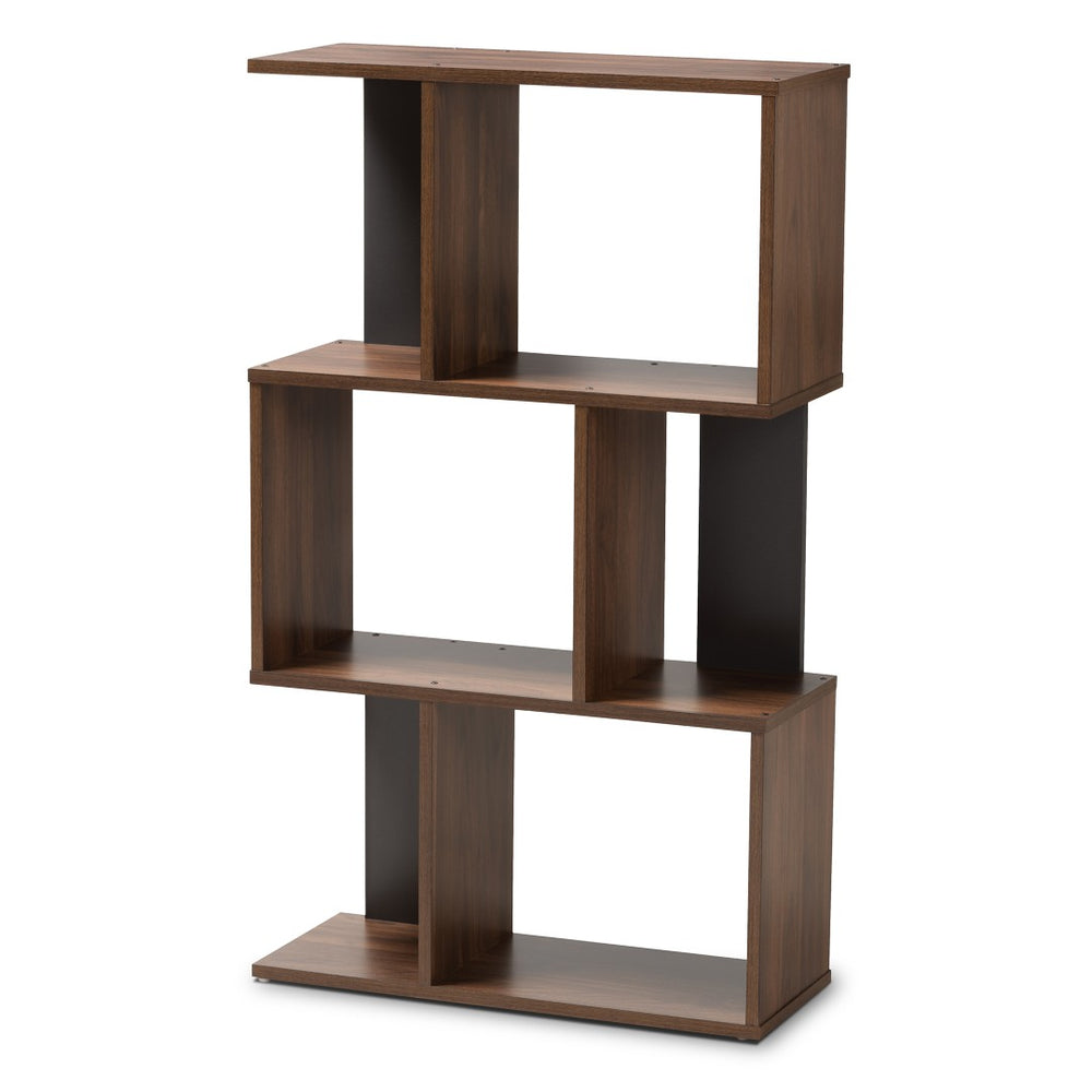 Baxton Studio Baxton Legende Modern Two-Tone Display Bookcase - Stylish Mid-Century Design for Any Room SEDV5004-Columbia Brown/Dark Grey-Shelf