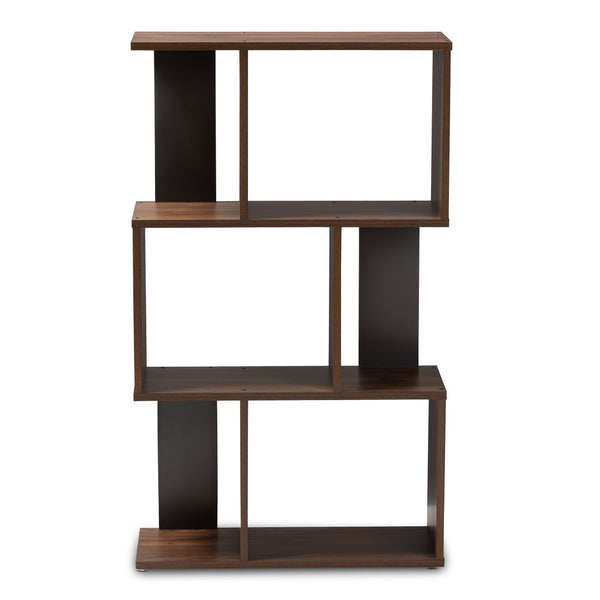 Baxton Studio Baxton Legende Modern Two-Tone Display Bookcase - Stylish Mid-Century Design for Any Room SEDV5004-Columbia Brown/Dark Grey-Shelf