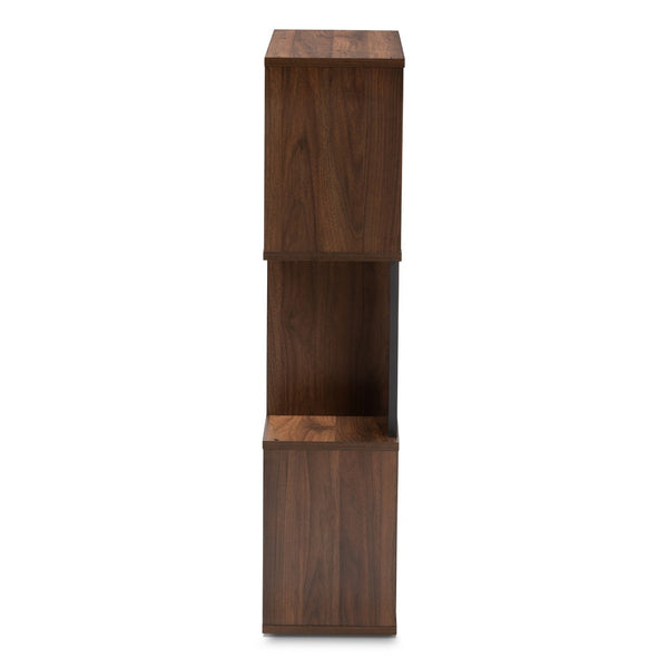 Baxton Studio Baxton Legende Modern Two-Tone Display Bookcase - Stylish Mid-Century Design for Any Room SEDV5004-Columbia Brown/Dark Grey-Shelf