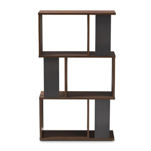 Baxton Studio Baxton Legende Modern Two-Tone Display Bookcase - Stylish Mid-Century Design for Any Room SEDV5004-Columbia Brown/Dark Grey-Shelf