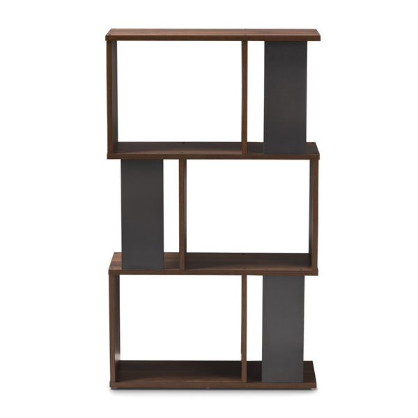 Baxton Studio Baxton Legende Modern Two-Tone Display Bookcase - Stylish Mid-Century Design for Any Room SEDV5004-Columbia Brown/Dark Grey-Shelf