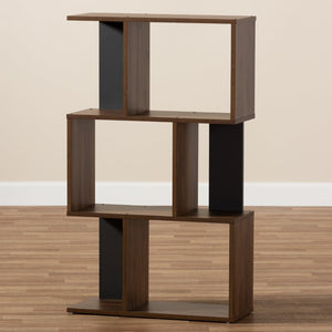 Baxton Studio Baxton Legende Modern Two-Tone Display Bookcase - Stylish Mid-Century Design for Any Room SEDV5004-Columbia Brown/Dark Grey-Shelf