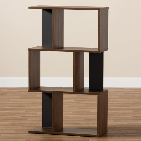 Baxton Studio Baxton Legende Modern Two-Tone Display Bookcase - Stylish Mid-Century Design for Any Room SEDV5004-Columbia Brown/Dark Grey-Shelf