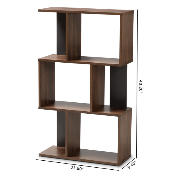 Baxton Studio Baxton Legende Modern Two-Tone Display Bookcase - Stylish Mid-Century Design for Any Room SEDV5004-Columbia Brown/Dark Grey-Shelf
