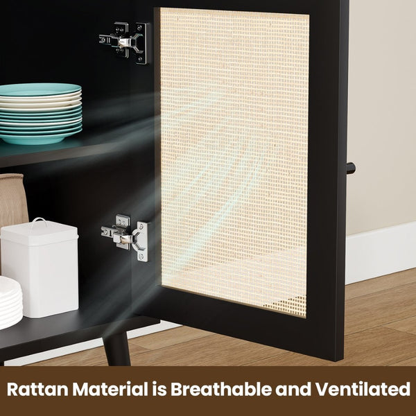 English Elm Sideboard Buffet Cabinet With 3 Rattan Doors - Modern Storage Solution For Entryway & Living Room P2 T3623P380285-GIGA