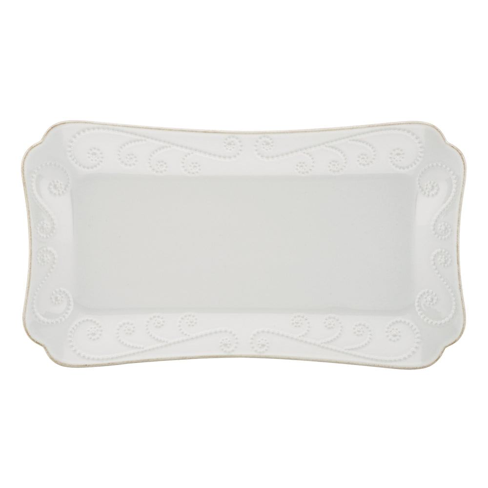 Lenox French Perle White Stoneware Appetizer Tray with Swirled Dot Texture Antique Tea Edge 825740