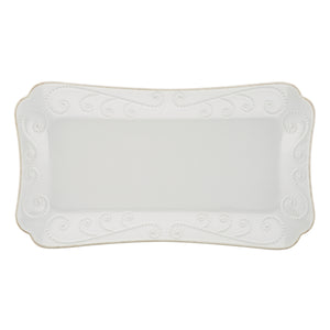 Lenox French Perle White Stoneware Appetizer Tray with Swirled Dot Texture Antique Tea Edge 825740