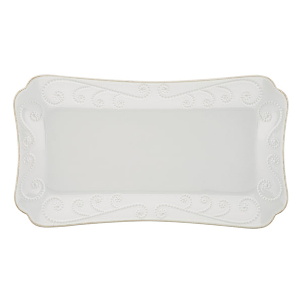 Lenox French Perle White Stoneware Appetizer Tray with Swirled Dot Texture Antique Tea Edge 825740