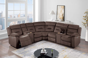 English Elm Contemporary Power Reclining Sectional Velvet Tufted Five Seat Living Room Set Chocolate B011S02153