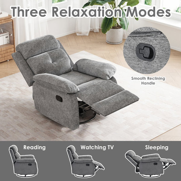 English Elm Small Rocker Swivel Recliner Chair with 360° Swivel, 30° Rocking & Adjustable Recline for Comfort Stone Gray T3623P379624