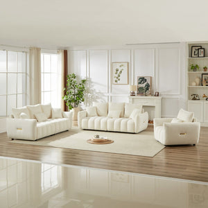 English Elm 1 Plus 3 3 Teddy Fleece Sofa Set with Pine Frame Seven Cushions for Living Rooms Beige W1193S00184