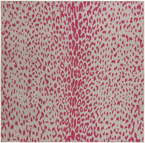 Unique Loom Outdoor Safari Samburu Machine Made Animal Print Rug Pink Gray, Ivory 10' 0" x 10' 0"