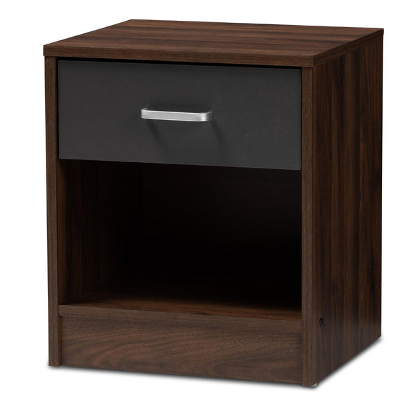 Baxton Studio Baxton Hansel Modern Nightstand with 1 Drawer, Stylish Two-Tone Design for Small Spaces & Storage SENT009-Columbia Brown/Dark Grey-NS