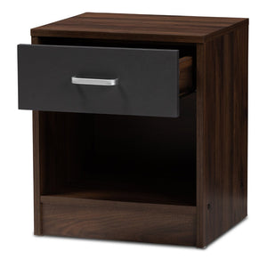 Baxton Studio Baxton Hansel Modern Nightstand with 1 Drawer, Stylish Two-Tone Design for Small Spaces & Storage SENT009-Columbia Brown/Dark Grey-NS