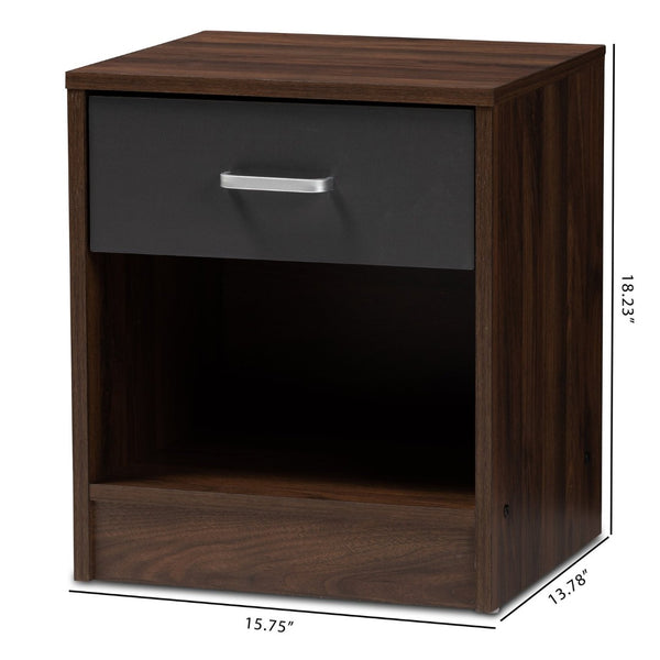 Baxton Studio Baxton Hansel Modern Nightstand with 1 Drawer, Stylish Two-Tone Design for Small Spaces & Storage SENT009-Columbia Brown/Dark Grey-NS